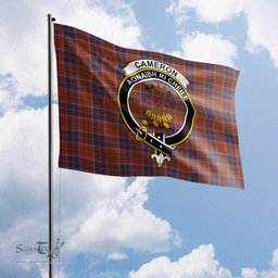 Scottish Cameron of Lochiel Ancient Tartan Flag with Family Crest - Tartan Garden Flag Scottish Plaid Tartan Plaid - ScotsTee - scotstee.com