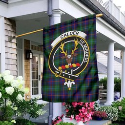 Scottish Calder Modern Tartan Flag with Family Crest - Tartan Garden Flag Scottish Plaid Tartan Plaid - ScotsTee - scotstee.com