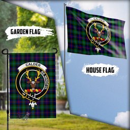 Scottish Calder Modern Tartan Flag with Family Crest - Tartan Garden Flag Scottish Plaid Tartan Plaid - ScotsTee - scotstee.com