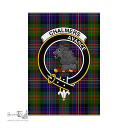 Scottish Chalmers Modern Tartan Flag with Family Crest - Tartan Garden Flag Scottish Plaid Tartan Plaid - ScotsTee - scotstee.com