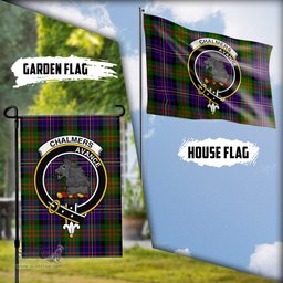 Scottish Chalmers Modern Tartan Flag with Family Crest - Tartan Garden Flag Scottish Plaid Tartan Plaid - ScotsTee - scotstee.com