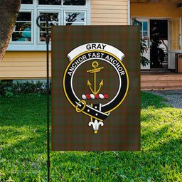 Scottish Gray Tartan Flag with Family Crest - Tartan Garden Flag Scottish Plaid Tartan Plaid - ScotsTee - scotstee.com
