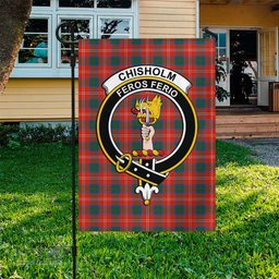 Scottish Chisholm Ancient Tartan Flag with Family Crest - Tartan Garden Flag Scottish Plaid Tartan Plaid - ScotsTee - scotstee.com
