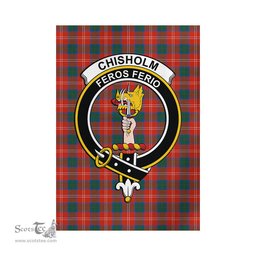 Scottish Chisholm Ancient Tartan Flag with Family Crest - Tartan Garden Flag Scottish Plaid Tartan Plaid - ScotsTee - scotstee.com