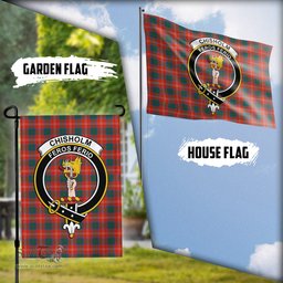 Scottish Chisholm Ancient Tartan Flag with Family Crest - Tartan Garden Flag Scottish Plaid Tartan Plaid - ScotsTee - scotstee.com