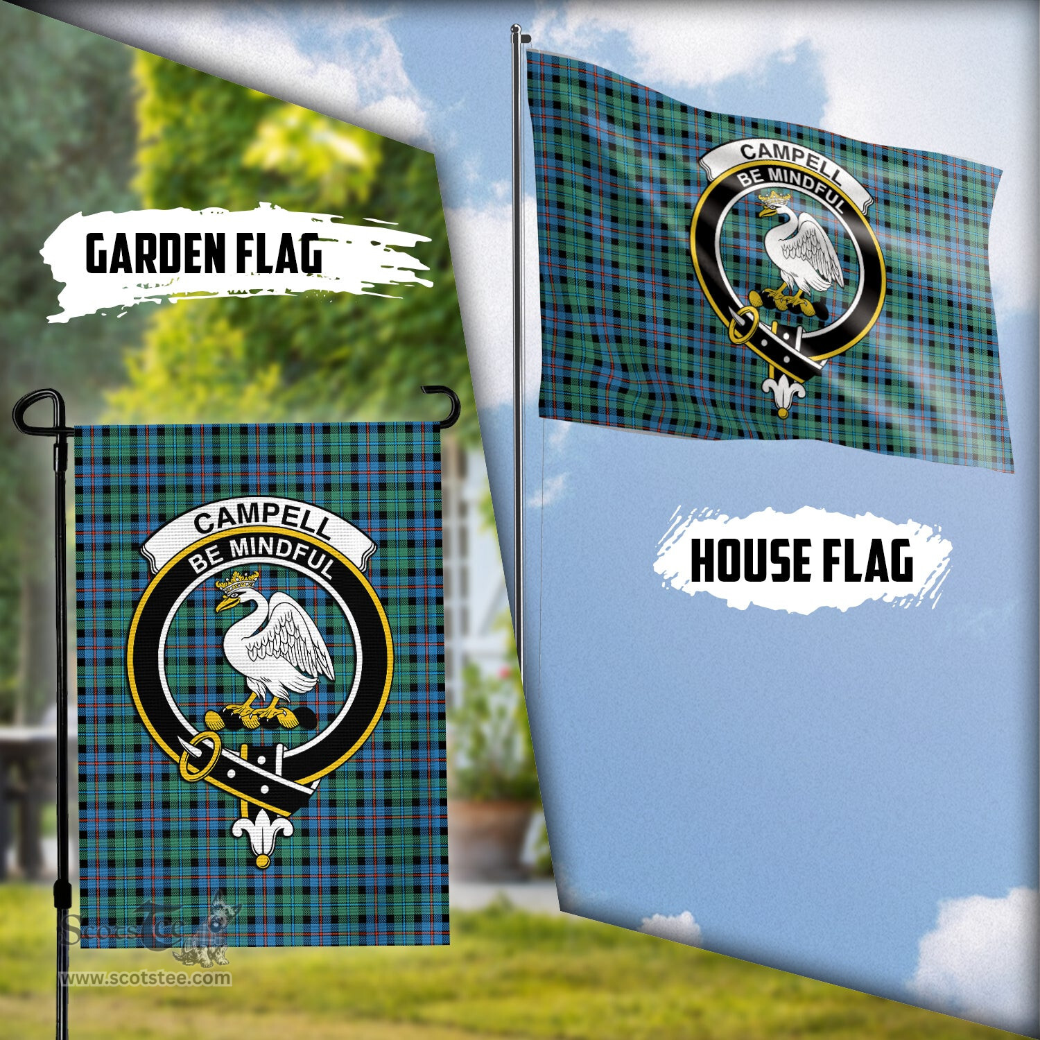 Scottish Campbell of Cawdor Ancient Tartan Flag with Family Crest - Tartan Garden Flag Scottish Plaid Tartan Plaid - ScotsTee - scotstee.com