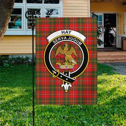 Scottish Hay Modern Tartan Flag with Family Crest - Tartan Garden Flag Scottish Plaid Tartan Plaid - ScotsTee - scotstee.com