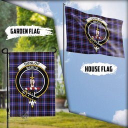 Scottish Dunlop Modern Tartan Flag with Family Crest - Tartan Garden Flag Scottish Plaid Tartan Plaid - ScotsTee - scotstee.com