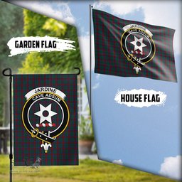 Scottish Jardine Dress Tartan Flag with Family Crest - Tartan Garden Flag Scottish Plaid Tartan Plaid - ScotsTee - scotstee.com