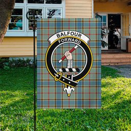 Scottish Balfour Blue Tartan Flag with Family Crest - Tartan Garden Flag Scottish Plaid Tartan Plaid - ScotsTee - scotstee.com
