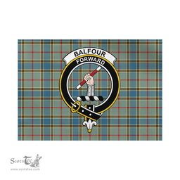 Scottish Balfour Blue Tartan Flag with Family Crest - Tartan Garden Flag Scottish Plaid Tartan Plaid - ScotsTee - scotstee.com