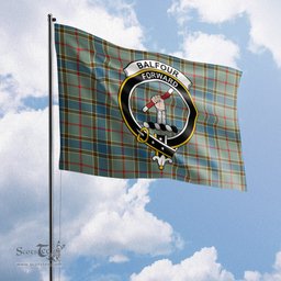 Scottish Balfour Blue Tartan Flag with Family Crest - Tartan Garden Flag Scottish Plaid Tartan Plaid - ScotsTee - scotstee.com