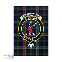 Scottish Colquhoun Modern Tartan Flag with Family Crest - Tartan Garden Flag Scottish Plaid Tartan Plaid - ScotsTee - scotstee.com