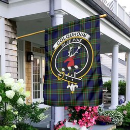 Scottish Colquhoun Modern Tartan Flag with Family Crest - Tartan Garden Flag Scottish Plaid Tartan Plaid - ScotsTee - scotstee.com
