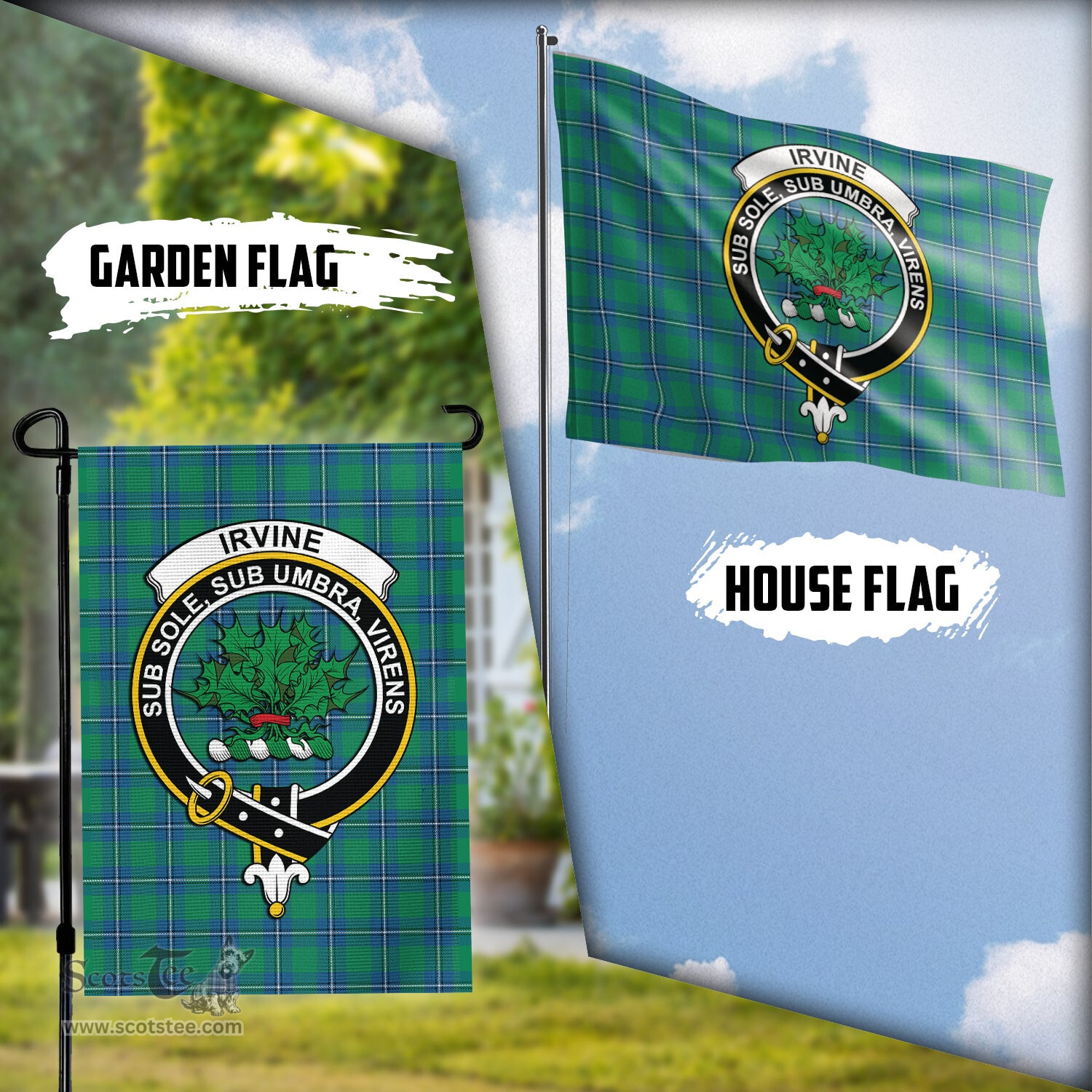 Scottish Irvine Ancient Tartan Flag with Family Crest - Tartan Garden Flag Scottish Plaid Tartan Plaid - ScotsTee - scotstee.com