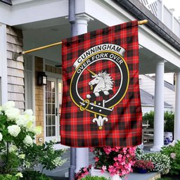 Scottish Cunningham Modern Tartan Flag with Family Crest - Tartan Garden Flag Scottish Plaid Tartan Plaid - ScotsTee - scotstee.com