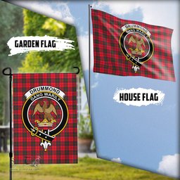 Scottish Drummond Modern Tartan Flag with Family Crest - Tartan Garden Flag Scottish Plaid Tartan Plaid - ScotsTee - scotstee.com