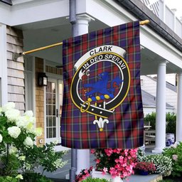 Scottish Clark (Lion) Red Tartan Flag with Family Crest - Tartan Garden Flag Scottish Plaid Tartan Plaid - ScotsTee - scotstee.com