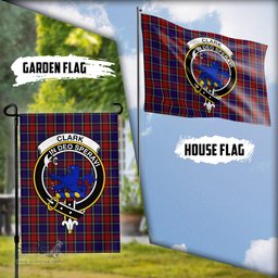 Scottish Clark (Lion) Red Tartan Flag with Family Crest - Tartan Garden Flag Scottish Plaid Tartan Plaid - ScotsTee - scotstee.com