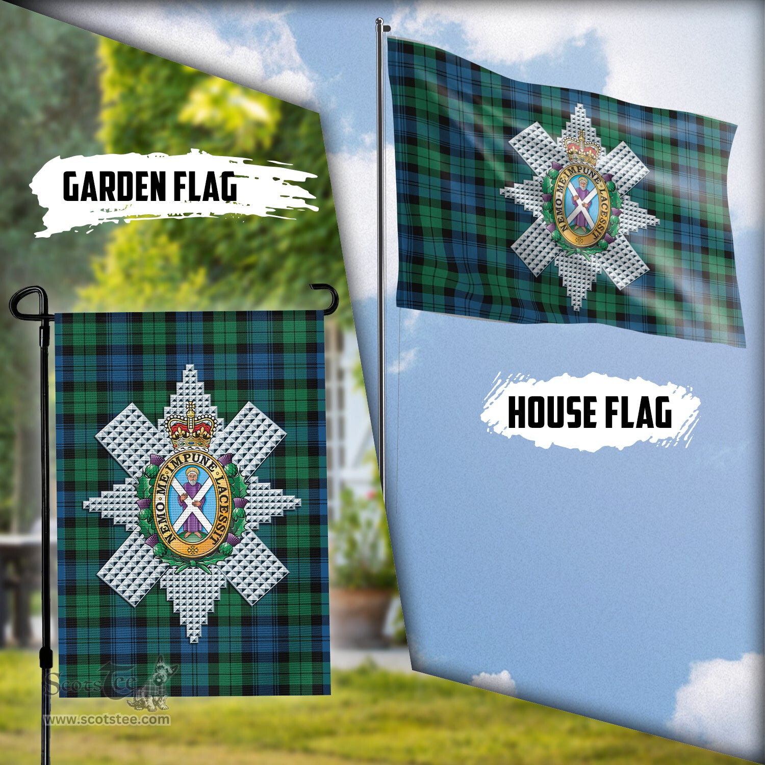 Scottish Black Watch Ancient Tartan Flag with Family Crest - Tartan Garden Flag Scottish Plaid Tartan Plaid - ScotsTee - scotstee.com