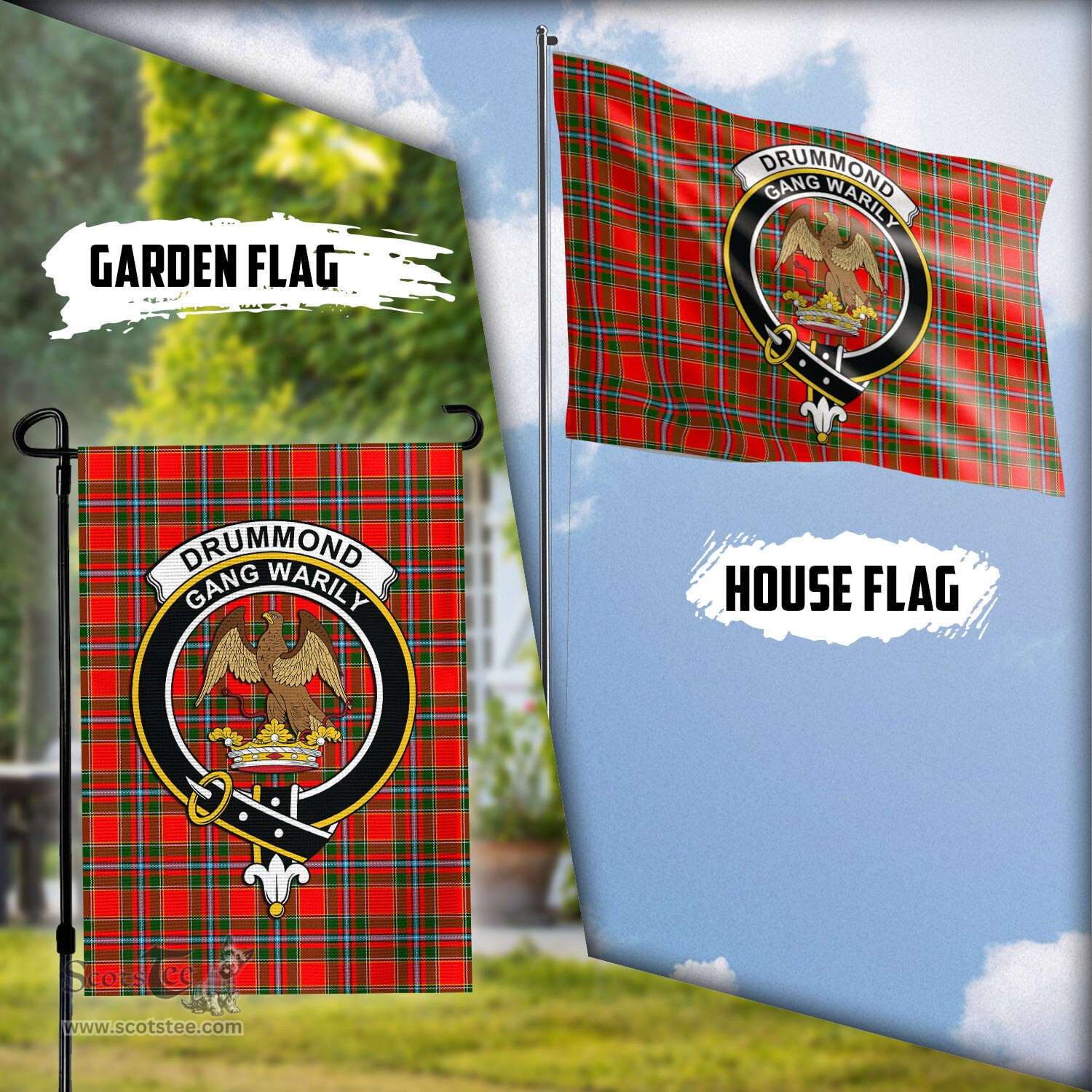 Scottish Drummond of Perth Tartan Flag with Family Crest - Tartan Garden Flag Scottish Plaid Tartan Plaid - ScotsTee - scotstee.com