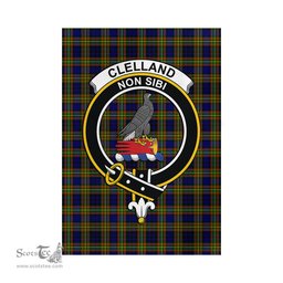 Scottish Clelland Modern Tartan Flag with Family Crest - Tartan Garden Flag Scottish Plaid Tartan Plaid - ScotsTee - scotstee.com