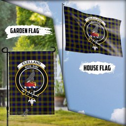Scottish Clelland Modern Tartan Flag with Family Crest - Tartan Garden Flag Scottish Plaid Tartan Plaid - ScotsTee - scotstee.com