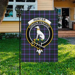 Scottish Hunter Modern Tartan Flag with Family Crest - Tartan Garden Flag Scottish Plaid Tartan Plaid - ScotsTee - scotstee.com