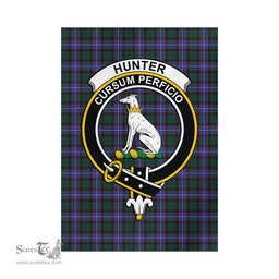 Scottish Hunter Modern Tartan Flag with Family Crest - Tartan Garden Flag Scottish Plaid Tartan Plaid - ScotsTee - scotstee.com
