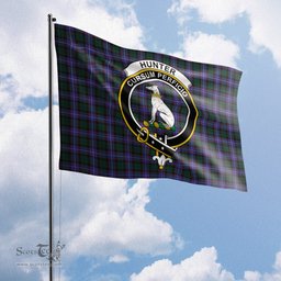 Scottish Hunter Modern Tartan Flag with Family Crest - Tartan Garden Flag Scottish Plaid Tartan Plaid - ScotsTee - scotstee.com