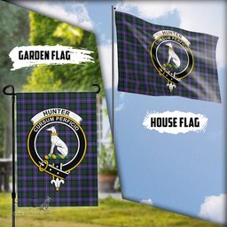 Scottish Hunter Modern Tartan Flag with Family Crest - Tartan Garden Flag Scottish Plaid Tartan Plaid - ScotsTee - scotstee.com