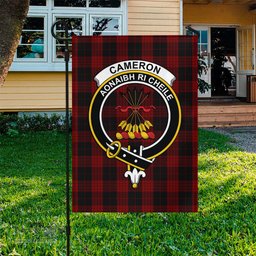 Scottish Cameron Black and Red Tartan Flag with Family Crest - Tartan Garden Flag Scottish Plaid Tartan Plaid - ScotsTee - scotstee.com