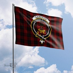 Scottish Cameron Black and Red Tartan Flag with Family Crest - Tartan Garden Flag Scottish Plaid Tartan Plaid - ScotsTee - scotstee.com