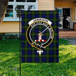 Scottish Jamieson Tartan Flag with Family Crest - Tartan Garden Flag Scottish Plaid Tartan Plaid - ScotsTee - scotstee.com