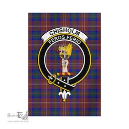 Scottish Chisholm Hunting Modern Tartan Flag with Family Crest - Tartan Garden Flag Scottish Plaid Tartan Plaid - ScotsTee - scotstee.com