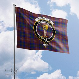 Scottish Chisholm Hunting Modern Tartan Flag with Family Crest - Tartan Garden Flag Scottish Plaid Tartan Plaid - ScotsTee - scotstee.com