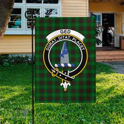 Scottish Ged Tartan Flag with Family Crest - Tartan Garden Flag Scottish Plaid Tartan Plaid - ScotsTee - scotstee.com