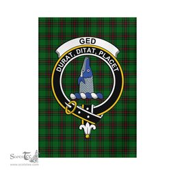 Scottish Ged Tartan Flag with Family Crest - Tartan Garden Flag Scottish Plaid Tartan Plaid - ScotsTee - scotstee.com