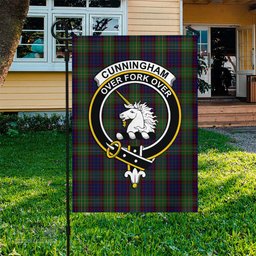 Scottish Cunningham Hunting Tartan Flag with Family Crest - Tartan Garden Flag Scottish Plaid Tartan Plaid - ScotsTee - scotstee.com