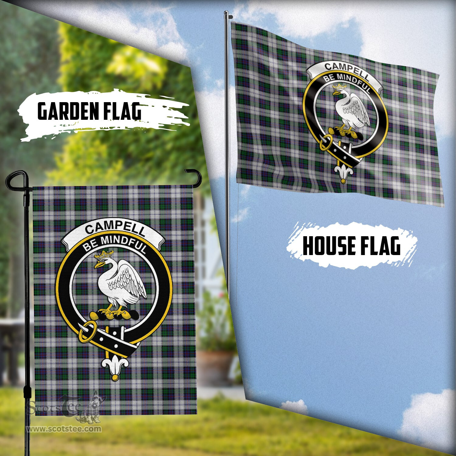 Scottish Campbell of Cawdor Dress Tartan Flag with Family Crest - Tartan Garden Flag Scottish Plaid Tartan Plaid - ScotsTee - scotstee.com