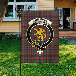 Scottish Cumming Hunting Modern Tartan Flag with Family Crest - Tartan Garden Flag Scottish Plaid Tartan Plaid - ScotsTee - scotstee.com