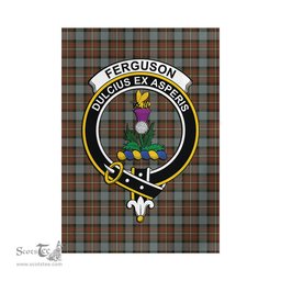 Scottish Ferguson Weathered Tartan Flag with Family Crest - Tartan Garden Flag Scottish Plaid Tartan Plaid - ScotsTee - scotstee.com