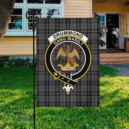 Scottish Drummond Grey Tartan Flag with Family Crest - Tartan Garden Flag Scottish Plaid Tartan Plaid - ScotsTee - scotstee.com