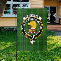 Scottish Forrester or Foster Hunting Tartan Flag with Family Crest - Tartan Garden Flag Scottish Plaid Tartan Plaid - ScotsTee - scotstee.com