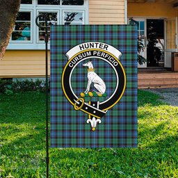 Scottish Hunter Ancient Tartan Flag with Family Crest - Tartan Garden Flag Scottish Plaid Tartan Plaid - ScotsTee - scotstee.com