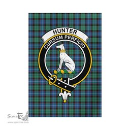 Scottish Hunter Ancient Tartan Flag with Family Crest - Tartan Garden Flag Scottish Plaid Tartan Plaid - ScotsTee - scotstee.com
