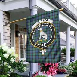 Scottish Hunter Ancient Tartan Flag with Family Crest - Tartan Garden Flag Scottish Plaid Tartan Plaid - ScotsTee - scotstee.com