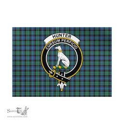 Scottish Hunter Ancient Tartan Flag with Family Crest - Tartan Garden Flag Scottish Plaid Tartan Plaid - ScotsTee - scotstee.com