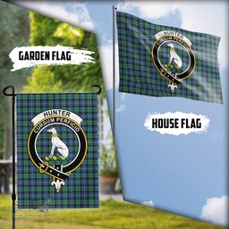 Scottish Hunter Ancient Tartan Flag with Family Crest - Tartan Garden Flag Scottish Plaid Tartan Plaid - ScotsTee - scotstee.com
