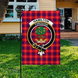 Scottish Hamilton Modern Tartan Flag with Family Crest - Tartan Garden Flag Scottish Plaid Tartan Plaid - ScotsTee - scotstee.com